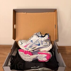 Balenciaga White Sneakers with Pink and Blue Accents
